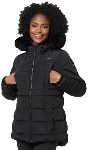 Navahoo Damen Winterjacke (XS-XXL) - Kapuze & Fell abnehmbar, Wasserabweisend - Steppjacke, Warme Jacke Frauen, Teddyfell innen - B992