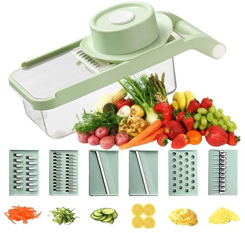 Rallador De Verduras Multifunción, Cortadora De Mandolina, Trituradora De Patatas, Cortador De Alimentos Con Contenedor De Almacenamiento for Cebolla, Tomate, Pepino, Zanahorias, Frutas, Queso
