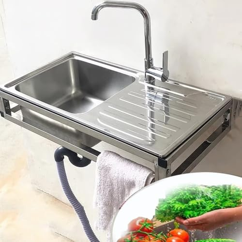NILZA Wandmontage Edelstahlspüle Spülbecken Küchenspüle Edelstahl Waschbecken Outdoor Spüle 1 Becken Spültisch Mit Werkbank Für Gewerbliche Restaurant (Size : Cold)
