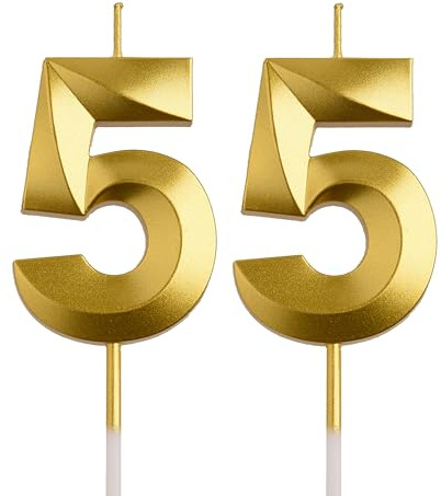 AOOLADA 55th Birthday Candles, Gold 55 Year Old Number Birthday Candles, Happy Birthday Party Decorations Cake Topper Gifts for Men Women