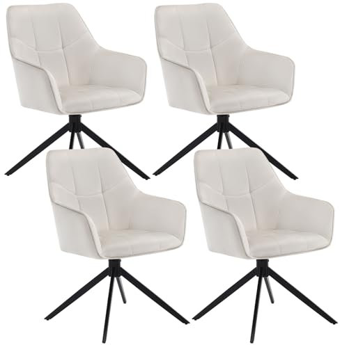 WOLTU Esszimmerstühle drehbar 4er Set, Stuhl Esszimmer Esstisch, Küchenstuhl Drehstuhl Polsterstuhl mit Armlehnen, gepolsterter Armlehnstuhl, aus Samt, Metallbeine, Beige, EZS09cm-4
