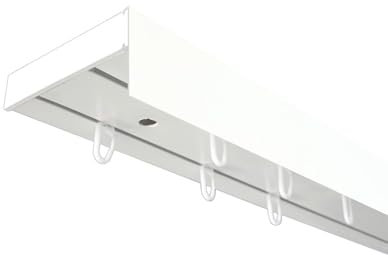 SN Deco - Vorhangschiene SH Set 2-läufig, Gardinenschiene, vorgebohrt, m. Blende weiß 7.5cm, Komplettes Zubehör und Röllchen (Schiene Weiß, Blende Weiß, 150 cm)