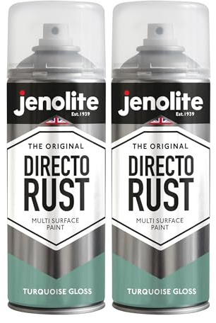 JENOLITE Directorust Gloss Spray Paint | TURQUOISE BLUE | 2 x 400ml | Direct To Rust Spray Paint For Metal | Multi Surface Gloss Spray Paint For Wood, Metal, Plastic, Ceramic | RAL 6024