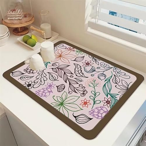 Gambo Abtropfmatte Braune Blätter Spülbeckenmatte Für Geschirr,Umweltfreundlich,Hitzebeständig,rutschfest,Wasserfiltermatte,Starke Wasseraufnahme,Leicht Zu Reinigen,40 X 60 cm