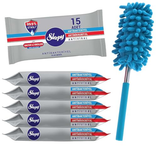 Sleepy Feuchttücher antibakteriel mit frische Duft 6x15 Tücher inklusive Teleskop Staubwedel