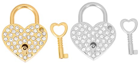 WHAMVOX 2sätze Herzförmiges Mini-vorhängeschloss Mit Schlüssel Liebesschlösser Mit Strasssteinen Kleine Hängeschlösser Für Reisetaschen Schmuckkästen Tagebücher Romantische Schlösser Silbe