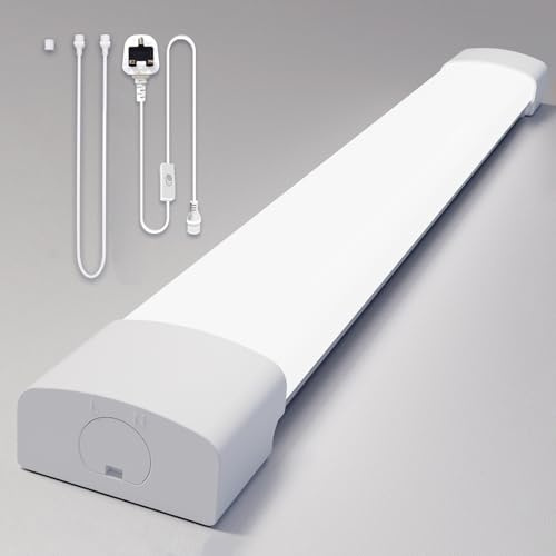 Amdelne 6000k Led Batten Light, 4FT 120CM, 36W Plug in Ceiling Light Led, IP65 Led Lights Workshop Lighting for Garage, Office, Bedroom, Living Room,Wall, Kitchen, Shed, Outdoor