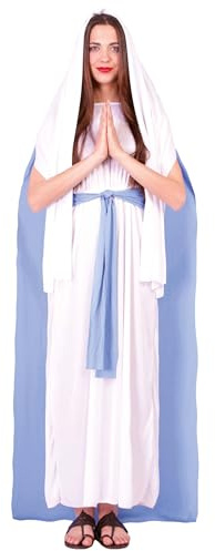 GUIRMA | Disfraz Virgen María Adulta (38-40/M) - Túnica, Capa, Cinturón y Tocado - Disfraces Religiosos y Navideños para Navidad, Año Nuevo y Fiestas de Disfraces - Ideal para Mujeres - Blanco y Azul