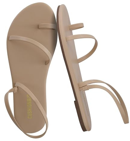 CUSHIONAIRE CHAI Flat Strappy Sandals for Women, Comfortable Dressy Summer Slip-On Sandal with Memory Foam, Nude 7