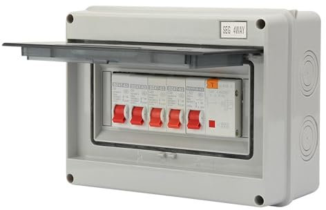 Jadeshay Consumer Unit,4 Way Garage Caravan Consumer Unit Fuse Box IP65 Protection 63A 30mA RCD 4MCB 2 * 6A+20A+32A Anti-Leakage Circuit Breaker Panel for Garages Workshops and Outbuilding