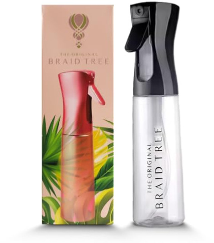 The OG Spray Bottle for Hair - 300ml Plastic Continuous Spray Bottle with Ultra Fine Mist Spray for Hairstyling, Barbers, Salons, Cleaning, Plants, Versatile Spray Bottles - The Braid Tree (Black)