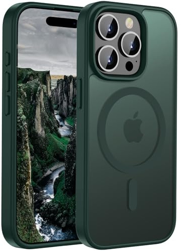 ORDA Magnetic Case for iPhone 15 Pro Case Compatible with MagSafe,for iphone 15 pro phone case Translucent Matte Back Slim,Military Grade Drop Proof Hard Back Protective Cover 6.1-Deep Green