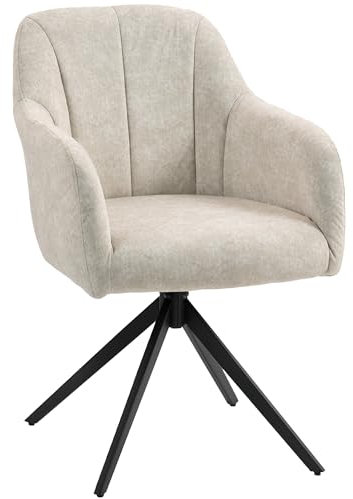 HOMCOM Sessel Wohnzimmer Drehbarer Loungesessel Gepolsterter Getufteter Relaxsessel mit Stahlbeine, Samtoptik Polstersessel Esszimmerstuhl Schminkstuhl für Schlafzimmer Beige