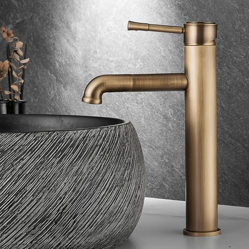 BiaoTeng Wasserhahn Bad Retro Vintage, Waschtischarmatur Warm und Kalt Messing Bad Armatur Waschbecken Antik Einzelloch Hoch
