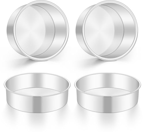 Onader 9 Inch Round Cake Tin Set of 4, Stainless Steel Cake Mould Pan for Baking, Ideal for Birthday Christmas Wedding Layer Cakes, Non-Toxic & Healthy, Mirror Finished & Dishwasher Safe