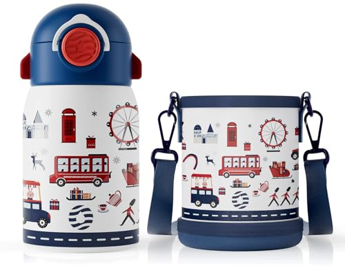 Fjbottle Borraccia per bambini con cannuccia, senza BPA, a prova di perdite, 400 ml, facile da aprire, chiusura sicura, coperchio flip con un clic, borraccia ecologica in Tritan per bambini