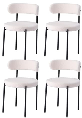 GrandCA HOME Set di 4 Sedie da Pranzo, Sedia da Cucina Imbottita con Rivestimento in Velluto Teddy, Adatta a Soggiorni, Sale da Pranzo e Camere da Letto, Bianco