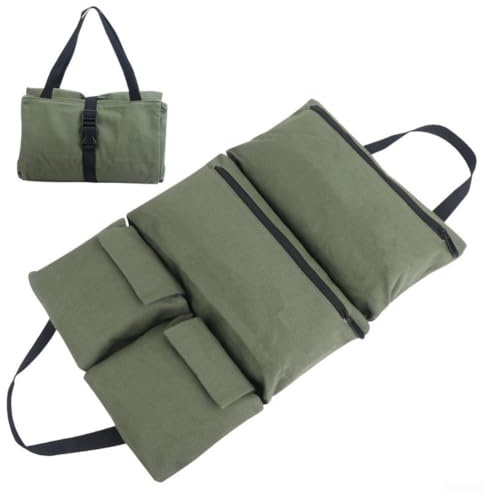 Sumsoctober Canvas Tool Roll Up Bag with Multiple Zippered Pockets Waterproof Organizer for Small Tools Screwdrivers Sockets Tire Gauges Portable DIY and Electrician Tool Storage(green)
