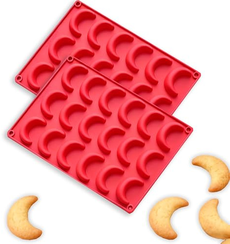 MURISE Vanillekipferl Backform 2 Stück, Vanillekipferl Form Silikon, Vanillekipferl Backblech Kipferl Backform Kipferlblech für Schokolade Eiswürfel Pralinen