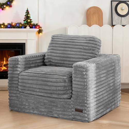 MAXYOYO Bean Bag Chair for Adults, Upholstered Floor Sofa with Pillows and Armrests, Bean Bag Sofa Plush Chair Couch for Bedroom Living Room, Grey