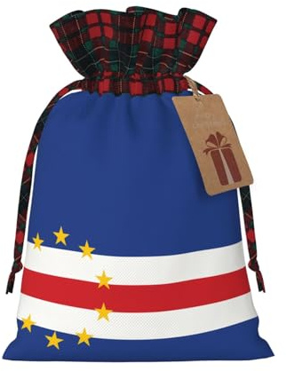 wwqqvnb Flag of Cape Verde Christmas linen gift bags, drawstring candy bags, birthday party gift bags