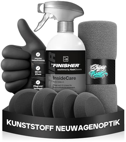 THE FINISHER by Koch Chemie InsideCare (500ml) Kunststoffreiniger und Farbauffrischung von ausgeblichenen Kunststoffen im Fahrzeuginnenraum, seidenmatter Glanz, Kunststoffpflege Auto Set | 4-teilig