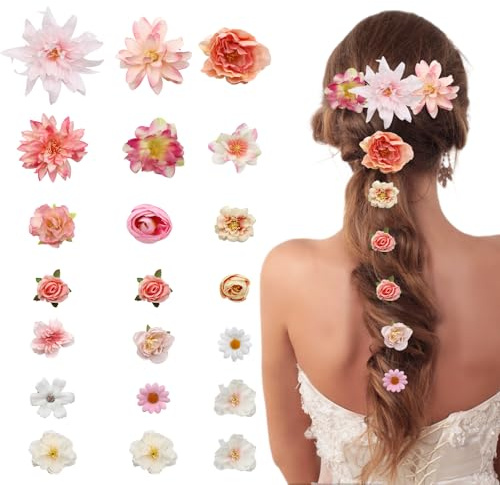 21 Stücke Blumen Haarschmuck, Boho Haarclip für Damen und Mädchen, Hawaii Haarspangen Damen für Dickes Dünnes Haar for Party, Beach, Hochzeit Haar Accessoire