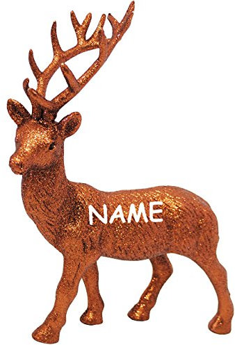 alles-meine.de GmbH 3 Stück Hirsch/Rentier -rot golden Glitzernd & Glänzend - incl. Name - ideal als Deko & Schmuckständer - Schmuckbäume - Dekohirsche glänzend - Weihnac..