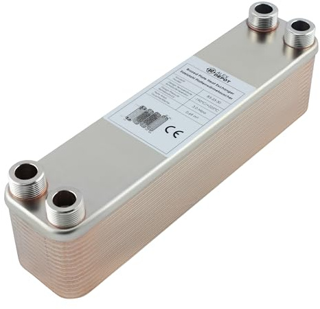Edelstahl Plattenwärmetauscher B3-23-30 mit 4x 3/4 Zoll Anschluss – max. 135 kW, 4 m³/h Durchfluss für Heizung, Solar, Wärmepumpe