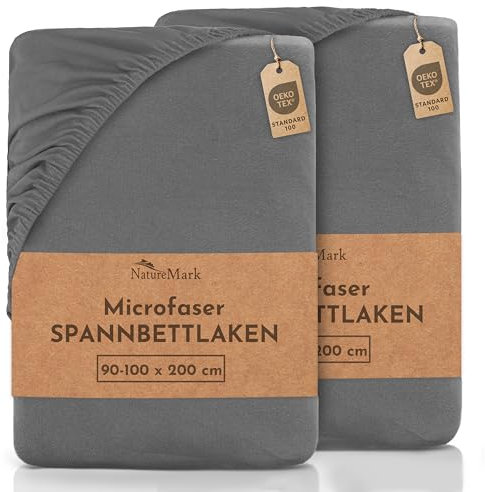 NatureMark Mikrofaser SPANNBETTLAKEN 2er Pack zum Sparpreis! viele Größen und Farben Markenware (Bettlaken 90x200-100x200 cm, Anthrazit Grau)