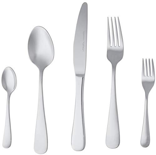 Amazon Basics Essbesteck-Set mit Abgerundeter Rand, Edelstahl, 20-teiliges Set, für 4 Personen, Silber