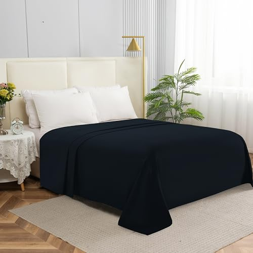 Premium Hotelqualität, 1-teiliges Bettlaken, luxuriös, weich, Fadenzahl 1500, ägyptische Qualität, Knitter-, Flecken- und lichtbeständig, California King Size, schwarz