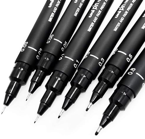 Uni Pin - Set of 6 drawing pens - black ink - fine point 0.03-0.8 mm