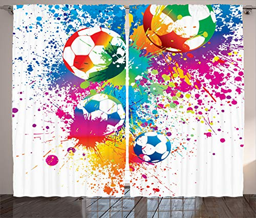 ABAKUHAUS Fußball Rustikaler Gardine, Bunter Spritzer Ball, Schlafzimmer Kräuselband Vorhang mit Schlaufen und Haken, 280 x 175 cm, Lila Magenta