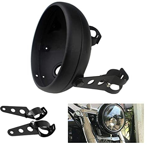 LisylineAuto 7 Inch Motorcycle Headlight Housing Bracket Headlamp Shell 7 LED Headlight Bucket Mount for Harley Suzuki Chopper Cafe Racer Bobbe Aprilia Matte Black Motorbike Headlight Bucket