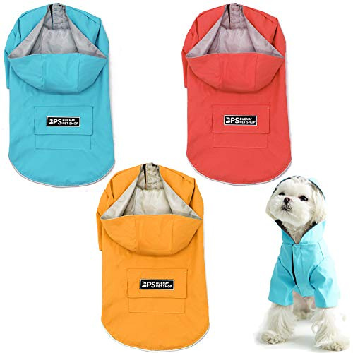 BPS - Wasserdichte Haustierjacke, regenfest, mit Kapuze, Tasche für kleine, mittlere und große Hunde, aus 100% Polyester (S, Blau) BPS-9700AZ