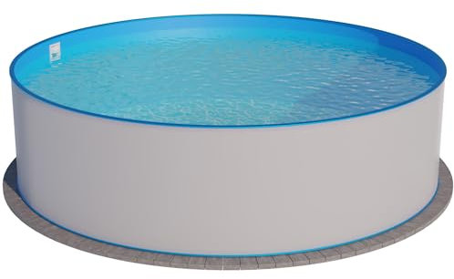 Planet Pool Stahlwandpool rund Exklusiv 450x150 cm, Stahl 0,8 mm weiß, Folie 0,6 mm blau, Einhängebiese