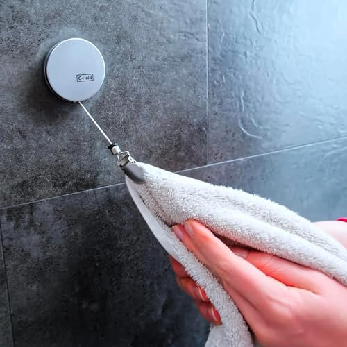 2X C-Hold ausziehbarer Handtuchhalter/Handtuchhaken | Der clevere und smarte Handtuchhalter selbstklebend Edelstahl, Chrom rostfrei chold Doppelpack