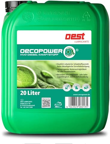 OEST Oecopower D HVO 100 Diesel – 20L Umweltfreundlicher Premium-Dieselkraftstoff | Emissionsarm & geruchsreduziert | Perfekt für Motoren, Generatoren & Stapler | DIN EN 15940 zertifiziert