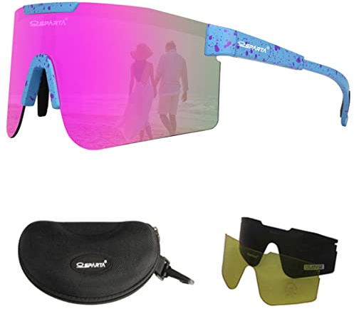 OUTDOORSPARTA Sport Sonnenbrille (2. Hellblau Mit Flecken Tempel, Rosa Linse)