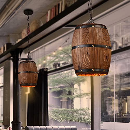 Industriellen Retro Holz Weinfass Hängeleuchte Lampe Pendelleuchte Deckenlampe Loft Anhänger Leuchte E27 Deckenpendelleuchte für Schlafzimmer Wohnzimmer Bar Cafe Restaurant (Ohne Glühbirne)