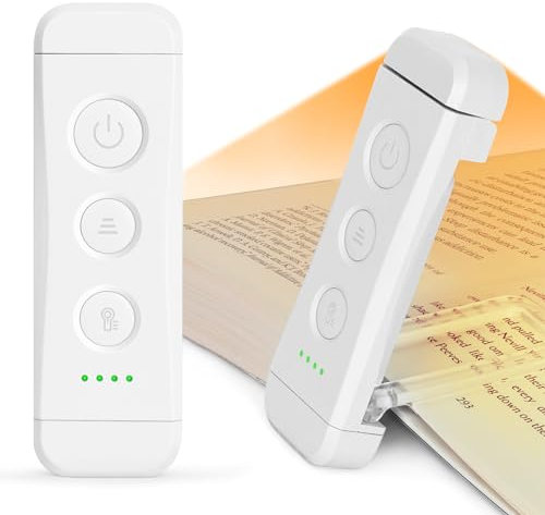 Glocusent Leselampe Buch Klemme, Augenschonende Bücher Leselampe mit 3 Farben & 5 dimmbaren Helligkeiten, Wiederaufladbar Buchlampe, Buch Leselicht perfekt für Kinder (Altweiß)