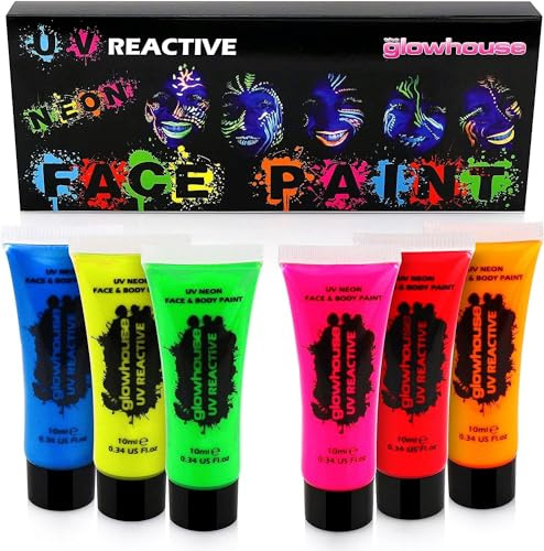 The Glowhouse Glowhouse UV neon ansiktsfärg och kroppsfärg set (pack om 6) Fluorescerande ljusaste glöd under UV!