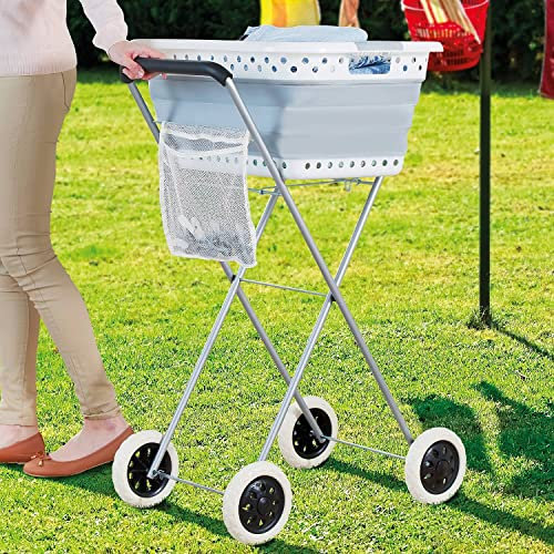 Coopers of Stortford - Laundry Trolley Foldable with a High Push Handle & Peg Pouch H91 x W44 x D62cm