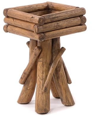 DESIGN DELIGHTS Holz BLUMENHOCKER Twist | Teakholz | rustikaler Hocker, Holzhocker, Flurtisch, Pflanzenhocker, Couchtisch, Beistelltisch, Wurzelholz Hocker | Größe: medium