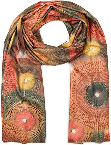 styleBREAKER Damen Schal mit grafischem Ethno Muster und Metallic Details, warme Winter Stola mehrfarbig 01017151, Farbe:Orange-Gelb