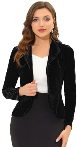 Allegra K Giacca da donna con risvolto dentellato giacca a maniche lunghe in velluto da ufficio, Nero , 40