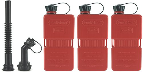 FuelFriend®-PLUS 1,5 Liter - Klein-Benzinkanister Mini-Reservekanister - 3 Stück + Auslaufrohr-Set