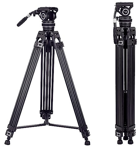 Cayer Pro Video-Stativ mit Fluid-Kopf, alle Metall Heavy Duty QR-Platte kompatibel mit DJI RS Gimbals Manfrotto, Flexible 360°Pan & +90°/-85°Tilt mit Einstellbarer Dämpfung Max Last 22lb/10kg, BF310