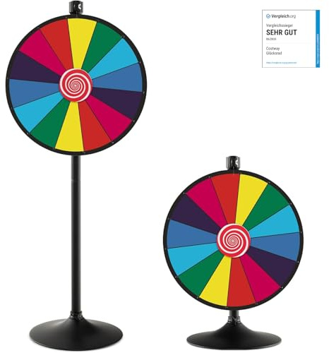 COSTWAY 24'' Gioco Ruota Personalizzabile, 2 in 1 Ruota della Fortuna da Terra o Tavolo, Altezza Regolabile, con Pennarello Cancellabile e Cancellino, Ruota Fortuna per Fiera Carnevale Feste